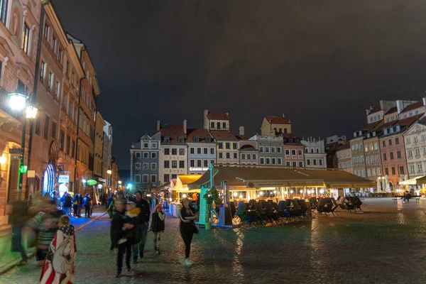 Βραδινό Γύρισμα Της Παλιάς Πόλης Της Βαρσοβίας Νύχτα Βαρσοβία Πολωνία — Φωτογραφία Αρχείου