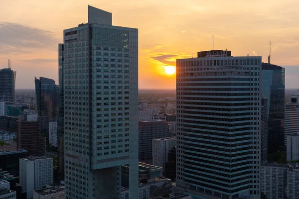 Panoramisch Uitzicht Moderne Wolkenkrabbers Zakelijke Centra Warschau Uitzicht Het Centrum — Stockfoto
