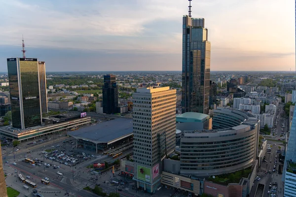 Panoramiczny Widok Nowoczesne Wieżowce Centra Biznesowe Warszawie Widok Centrum Miasta — Zdjęcie stockowe