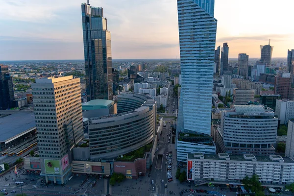 Panoramiczny Widok Nowoczesne Wieżowce Centra Biznesowe Warszawie Widok Centrum Miasta — Zdjęcie stockowe