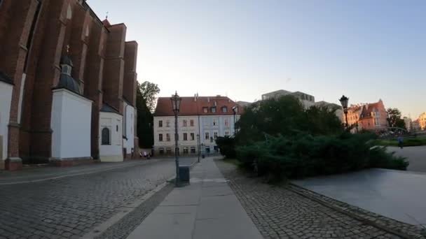 Tráfego Centro Cidade Pessoas Wroclaw Polônia 2023 — Vídeo de Stock