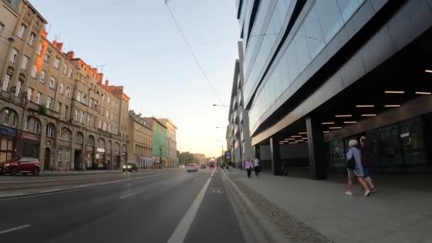 Trafik Stadens Centrum Wroclaw Polen 2023 — Stockvideo