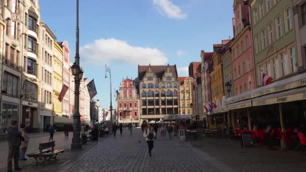 Şehir Merkezi Avrupa Turizm Mimarisi Wroclaw Polonya Ekim 2023 — Stok video