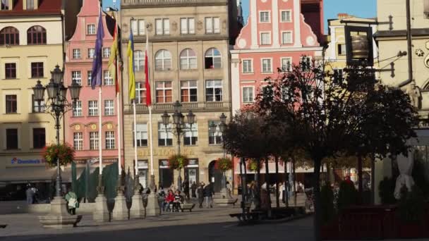 Centrum Města Evropa Cestovní Ruch Architektura Vratislav Polsko Říjen 2023 — Stock video
