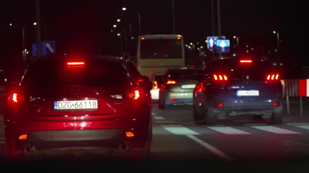 Fährt Nachts Auto Stau Zeitlupe Stadt Breslau Polen — Stockvideo