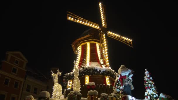 Weihnachtsdekorationen Leuchten Lichter Neujahr Breslau Polen — Stockvideo