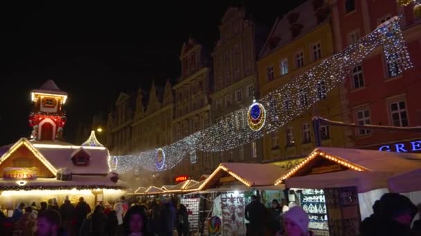 Weihnachtsdekorationen Leuchten Lichter Neujahr Breslau Polen Dezember 2023 — Stockvideo