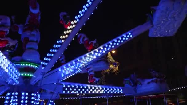 Christmas Decorations Carousel Ride Glow Lights New Year Wroclaw Poland — Stock Video