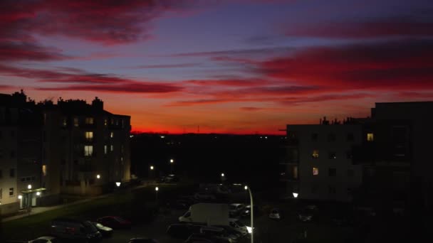 Panorama Över Ett Bostadsområde Vid Solnedgången Tyskland — Stockvideo