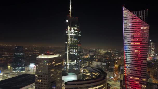 Night Panoramic View Business Center Skyscrapers Evening Illumination January 2024 — Stock Video