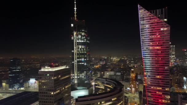 Nocny Widok Panoramiczny Centrum Biznesowe Drapacze Chmur Oświetlenie Wieczorowe Styczeń — Wideo stockowe