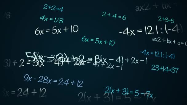 수학과 공식은 화면을 통과하고 떨어집니다 방정식의 애니메이션 플렉서스 공식의 움직임 — 비디오