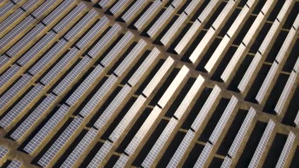 Luftaufnahme Eines Großen Kraftwerks Mit Vielen Reihen Von Photovoltaik Modulen — Stockvideo