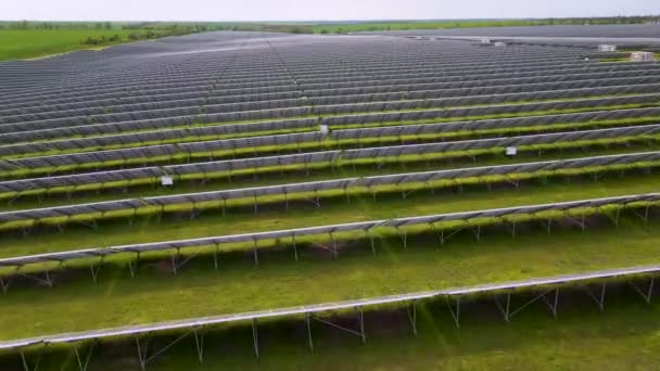 Aerial View Large Power Plant Many Rows Solar Photovoltaic Panels — Stock Video
