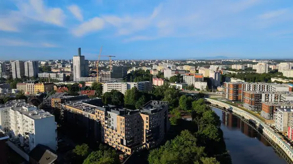 Wroclaw Polonya 'nın güzel üst manzara hava fotoğrafçılığı