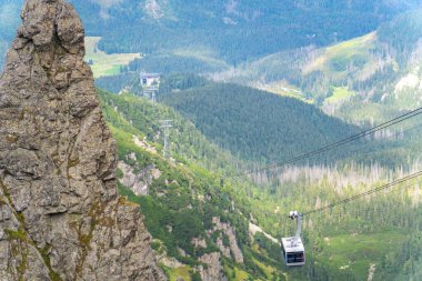 Teleferik, dağları Kasprowy Wierch Polonya 'nın tepesine taşıyor.