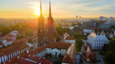 Wroclaw Polonya 'nın güzel üst manzara hava fotoğrafçılığı