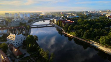 Wroclaw Polonya 'nın güzel üst manzara hava fotoğrafçılığı