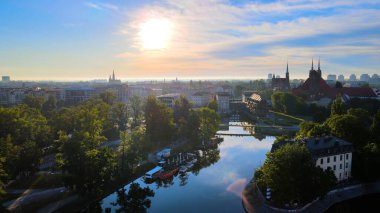 Wroclaw Polonya 'nın güzel üst manzara hava fotoğrafçılığı