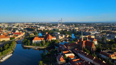 Wroclaw Polonya 'nın güzel üst manzara hava fotoğrafçılığı