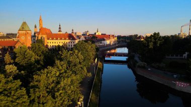 Wroclaw Polonya 'nın güzel üst manzara hava fotoğrafçılığı