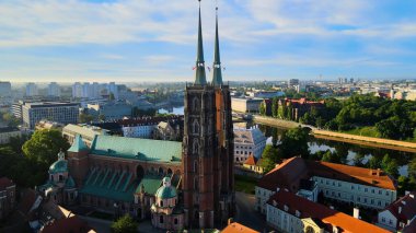 Wroclaw Polonya 'nın güzel üst manzara hava fotoğrafçılığı