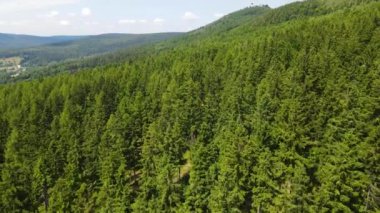 Yaz Saastal Saas-Fee İsviçre hava aracı dağ dronu karaçam ormanı kozalaklı üst bulutlar İsviçre Alpleri dağ zirveleri vadi drone hareketi