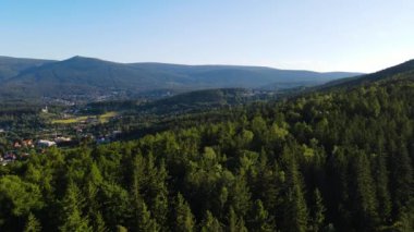 Yaz Saastal Saas-Fee İsviçre hava aracı dağ dronu karaçam ormanı kozalaklı üst bulutlar İsviçre Alpleri dağ zirveleri vadi drone hareketi