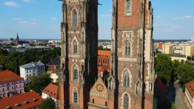 Avrupa 'nın güzel kenti Antik mimari Uçuşu Wroclaw Polonya' dan insansız hava aracı ile vuruldu