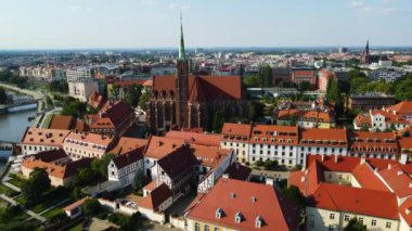 Avrupa 'nın güzel kenti Antik mimari Uçuşu Wroclaw Polonya' dan insansız hava aracı ile vuruldu