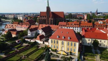 Avrupa 'nın güzel kenti Antik mimari Uçuşu Wroclaw Polonya' dan insansız hava aracı ile vuruldu