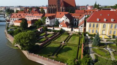 Avrupa 'nın güzel kenti Antik mimari Uçuşu Wroclaw Polonya' dan insansız hava aracı ile vuruldu