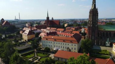 Avrupa 'nın güzel kenti Antik mimari Uçuşu Wroclaw Polonya' dan insansız hava aracı ile vuruldu