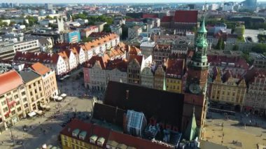 Avrupa 'nın güzel kenti Antik mimari Uçuşu Wroclaw Polonya' dan insansız hava aracı ile vuruldu