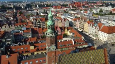 Avrupa 'nın güzel kenti Antik mimari Uçuşu Wroclaw Polonya' dan insansız hava aracı ile vuruldu