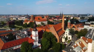 Avrupa 'nın güzel kenti Antik mimari Uçuşu Wroclaw Polonya' dan insansız hava aracı ile vuruldu