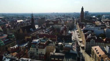 Avrupa 'nın güzel kenti Antik mimari Uçuşu Wroclaw Polonya' dan insansız hava aracı ile vuruldu
