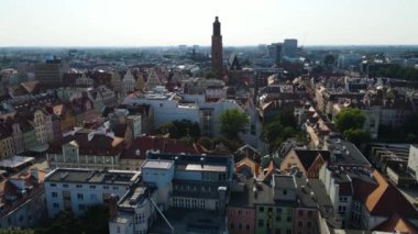 Avrupa 'nın güzel kenti Antik mimari Uçuşu Wroclaw Polonya' dan insansız hava aracı ile vuruldu