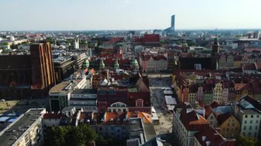 Avrupa 'nın güzel kenti Antik mimari Uçuşu Wroclaw Polonya' dan insansız hava aracı ile vuruldu