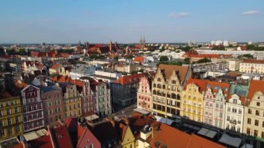 Avrupa 'nın güzel kenti Antik mimari Uçuşu Wroclaw Polonya' dan insansız hava aracı ile vuruldu