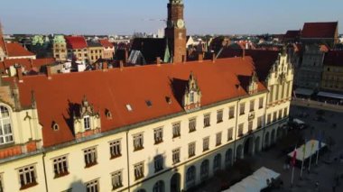 Avrupa 'nın güzel kenti Antik mimari Uçuşu Wroclaw Polonya' dan insansız hava aracı ile vuruldu