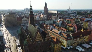 Avrupa 'nın güzel kenti Antik mimari Uçuşu Wroclaw Polonya' dan insansız hava aracı ile vuruldu