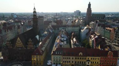 Avrupa 'nın güzel kenti Antik mimari Uçuşu Wroclaw Polonya' dan insansız hava aracı ile vuruldu