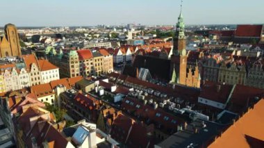 Avrupa 'nın güzel kenti Antik mimari Uçuşu Wroclaw Polonya' dan insansız hava aracı ile vuruldu