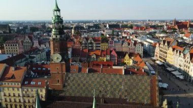 Avrupa 'nın güzel kenti Antik mimari Uçuşu Wroclaw Polonya' dan insansız hava aracı ile vuruldu