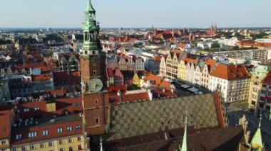 Avrupa 'nın güzel kenti Antik mimari Uçuşu Wroclaw Polonya' dan insansız hava aracı ile vuruldu