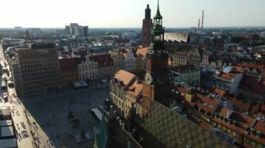 Avrupa 'nın güzel kenti Antik mimari Uçuşu Wroclaw Polonya' dan insansız hava aracı ile vuruldu