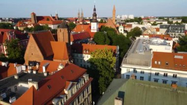 Avrupa 'nın güzel kenti Antik mimari Uçuşu Wroclaw Polonya' dan insansız hava aracı ile vuruldu