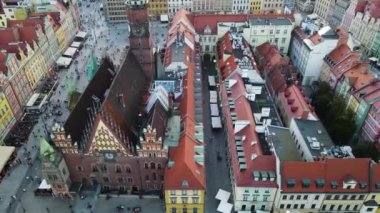 Avrupa 'nın güzel kenti Antik mimari Uçuşu Wroclaw Polonya' dan insansız hava aracı ile vuruldu