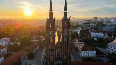 Wroclaw Polonya 'nın güzel üst manzara hava fotoğrafçılığı